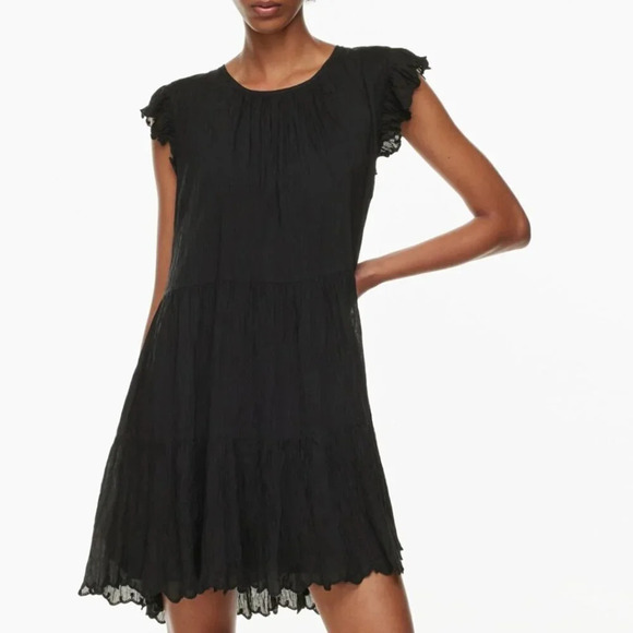 Aritzia Wilfred La  Boheme Sidonie Ruffled Scalloped Dress Black Size Large - Picture 1 of 8